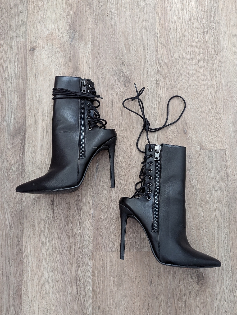 Nasty Gal Harmon Lace Up Corset Zipper Ankle Pointed Toe Boots, US 6.5